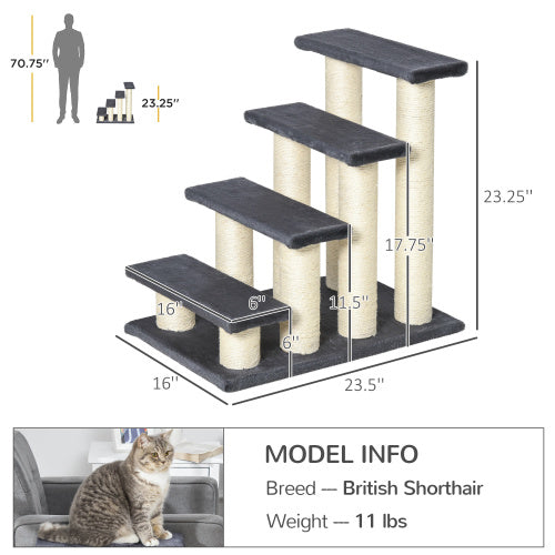 PawHut Katzenleiter mit 4 Stufen – Treppenförmiger Katzenbaum für hohe Betten & Sofas