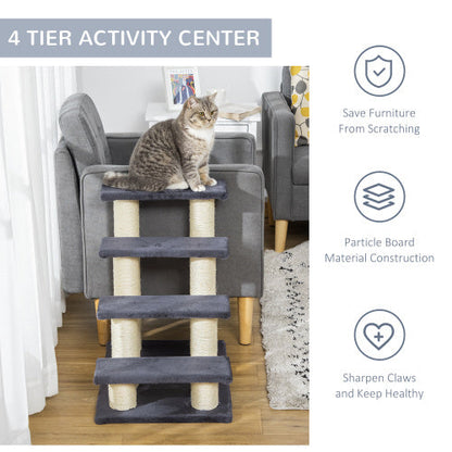 PawHut Katzenleiter mit 4 Stufen – Treppenförmiger Katzenbaum für hohe Betten & Sofas
