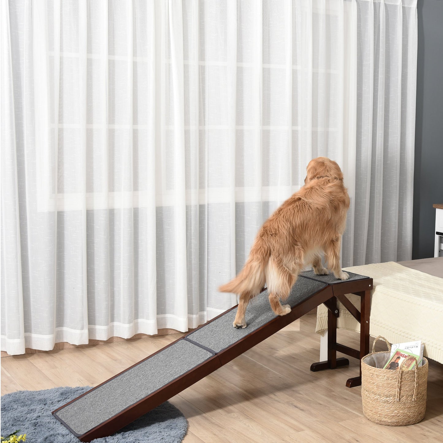 PawHut Hundetreppe & Haustierrampe – Bettstufen mit rutschfester Teppichoberfläche und Plattform für Hunde & Katzen
