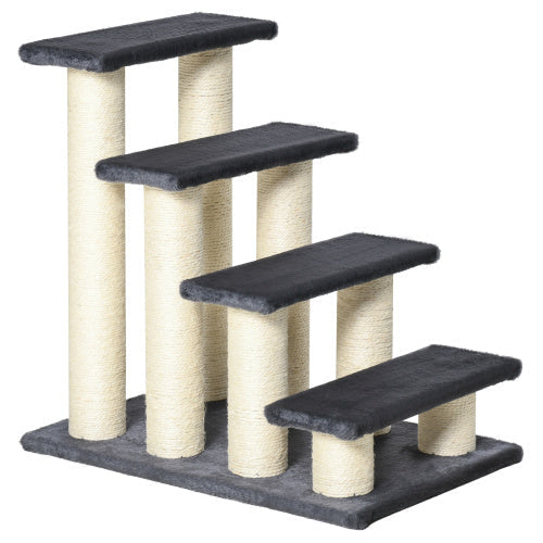 PawHut Katzenleiter mit 4 Stufen – Treppenförmiger Katzenbaum für hohe Betten & Sofas