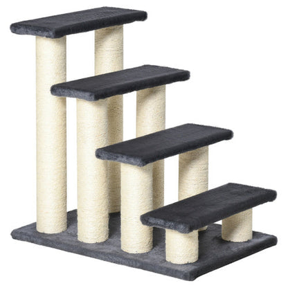 PawHut Katzenleiter mit 4 Stufen – Treppenförmiger Katzenbaum für hohe Betten & Sofas