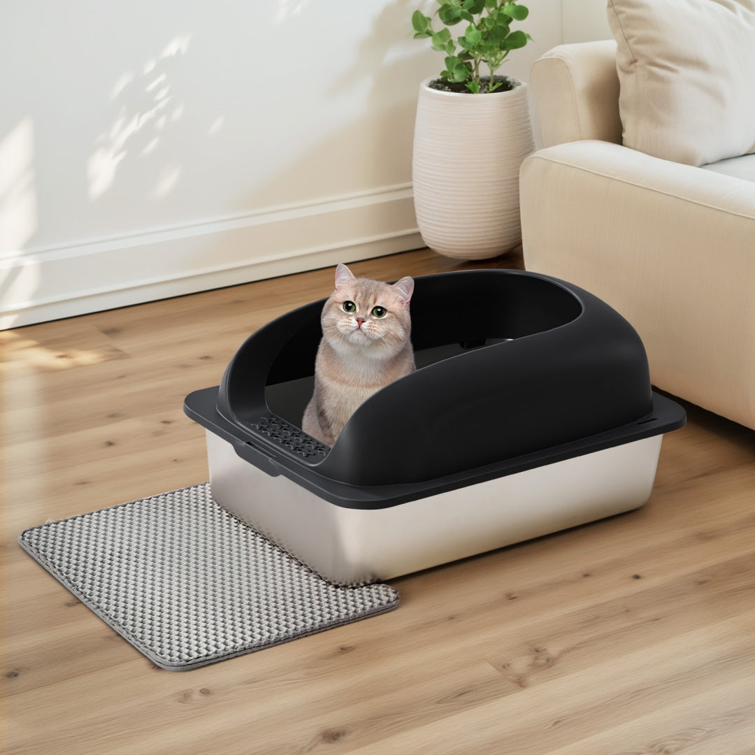Edelstahl Katzenstreu Box mit Deckel – Extra großes Katzenklo für große Katzen