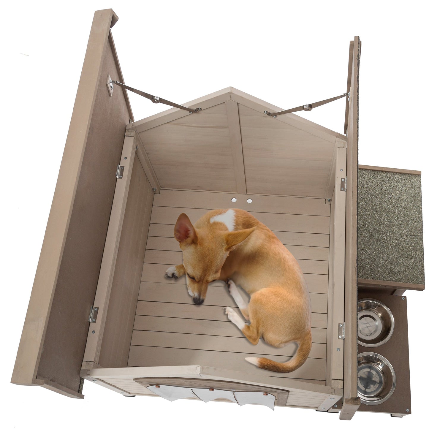 Hundehütte aus Tannenholz für den Außenbereich mit offenem Dach, ideal für kleine bis mittelgroße Hunde
