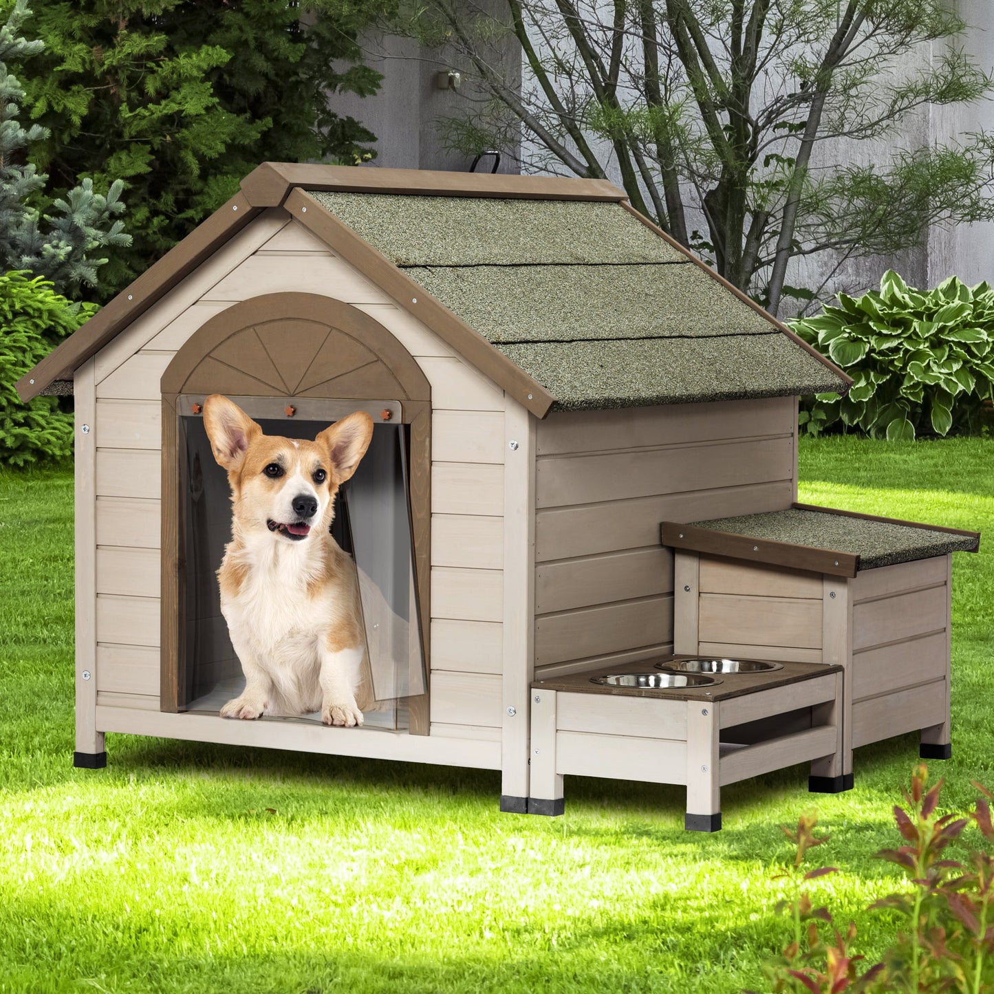 Hundehütte aus Tannenholz für den Außenbereich mit offenem Dach, ideal für kleine bis mittelgroße Hunde