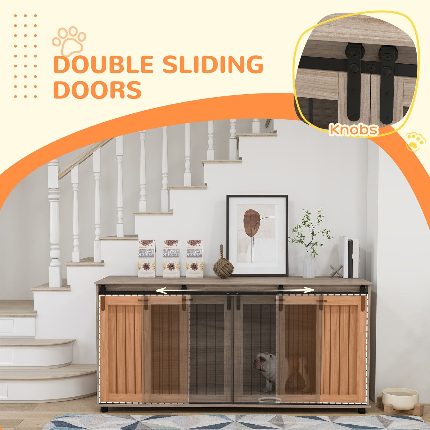 Modernes Hundemöbel71" (ca. 180 cm)  mit Zwinger-Funktion – 2 Hunde | Mit abnehmbarem Divider & viel Stauraum