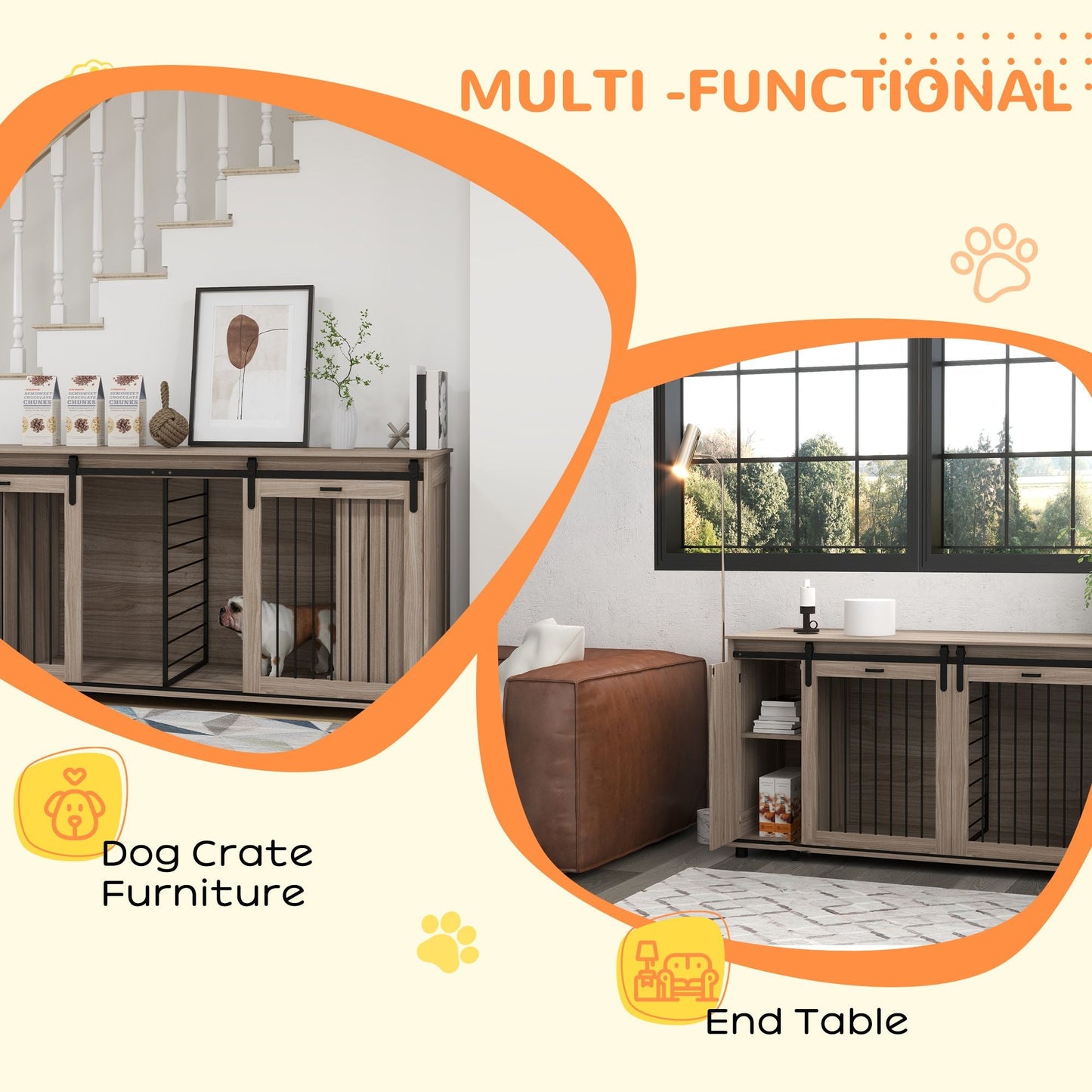 Modernes Hundemöbel71" (ca. 180 cm)  mit Zwinger-Funktion – 2 Hunde | Mit abnehmbarem Divider & viel Stauraum