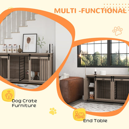 Modernes Hundemöbel71" (ca. 180 cm)  mit Zwinger-Funktion – 2 Hunde | Mit abnehmbarem Divider & viel Stauraum