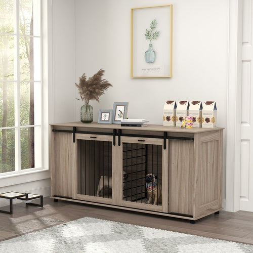 Modernes Hundemöbel71" (ca. 180 cm)  mit Zwinger-Funktion – 2 Hunde | Mit abnehmbarem Divider & viel Stauraum
