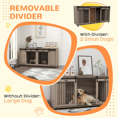 Modernes Hundemöbel71" (ca. 180 cm)  mit Zwinger-Funktion – 2 Hunde | Mit abnehmbarem Divider & viel Stauraum