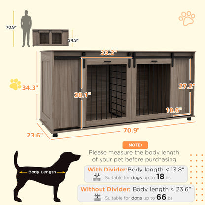 Modernes Hundemöbel71" (ca. 180 cm)  mit Zwinger-Funktion – 2 Hunde | Mit abnehmbarem Divider & viel Stauraum