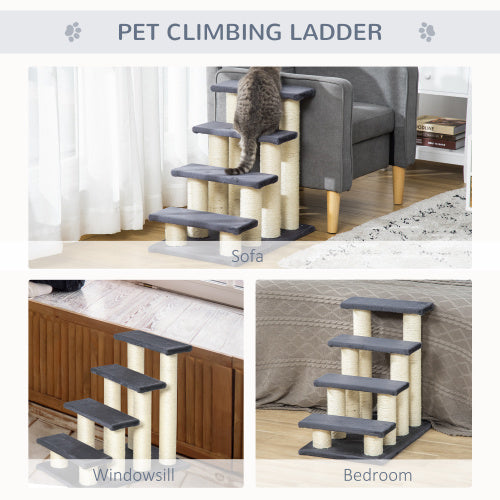 PawHut Katzenleiter mit 4 Stufen – Treppenförmiger Katzenbaum für hohe Betten & Sofas