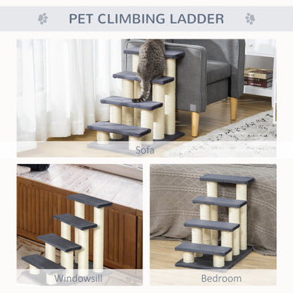 PawHut Katzenleiter mit 4 Stufen – Treppenförmiger Katzenbaum für hohe Betten & Sofas